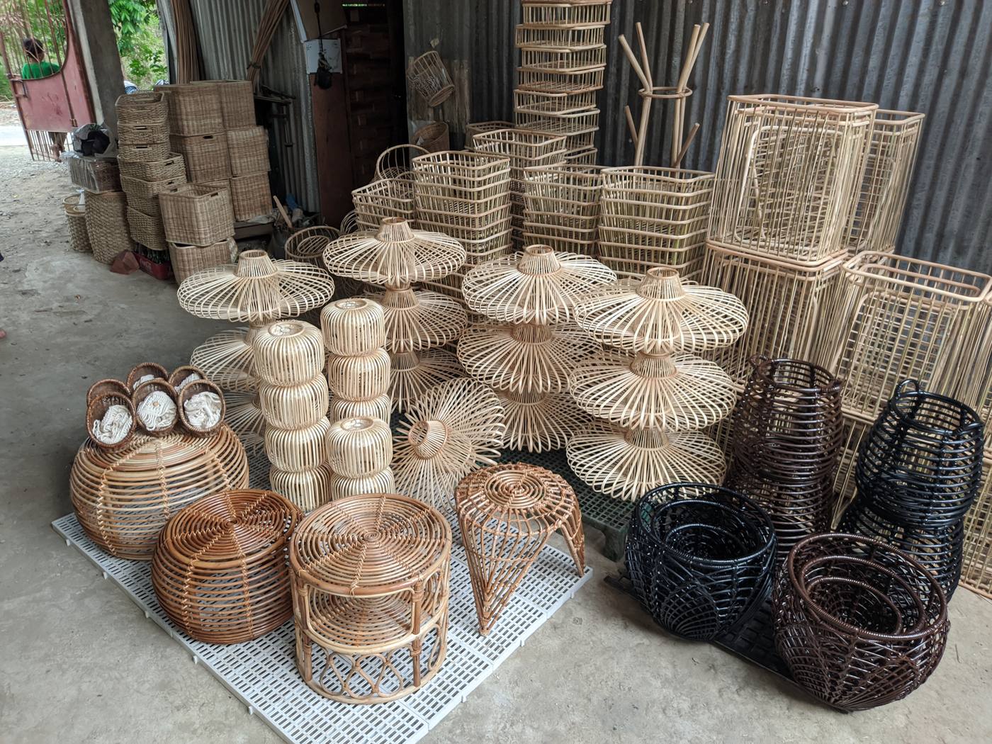 Lamp shades baskets stools