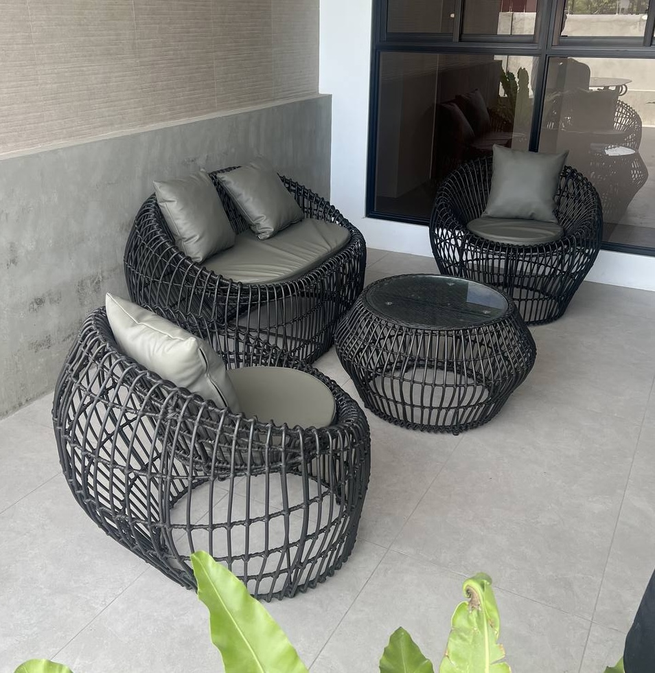 Black outdoor wicker lounge