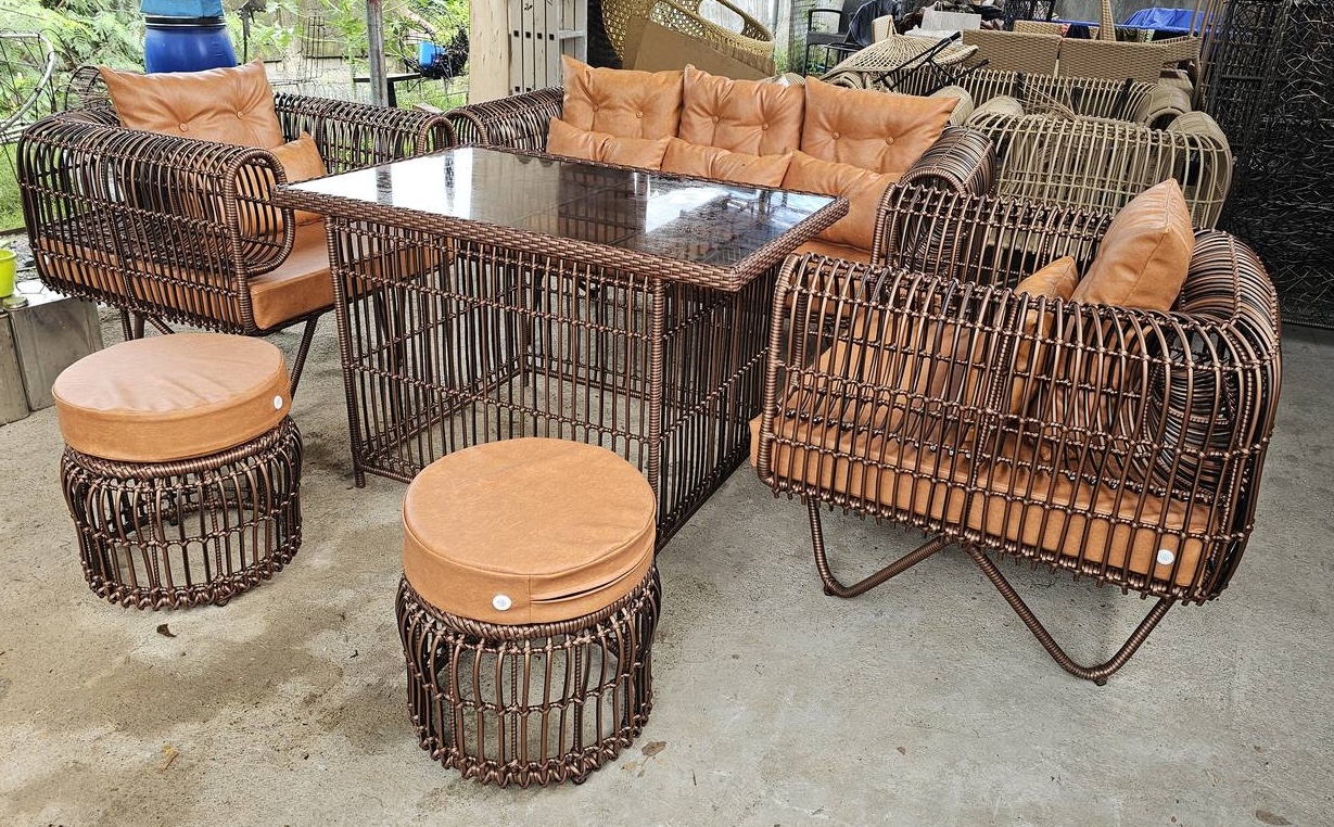 Copper rattan lounge